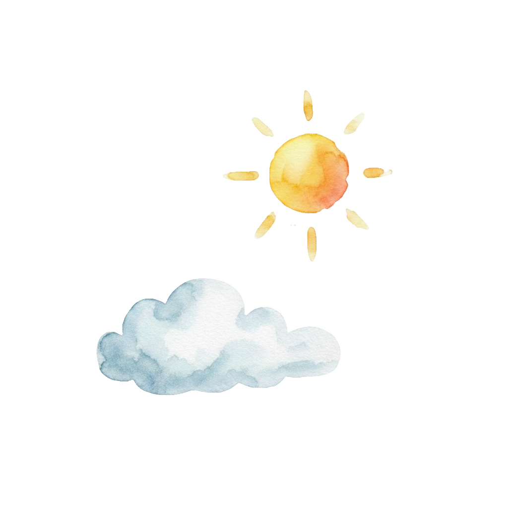 Watercolor sun and cloud
